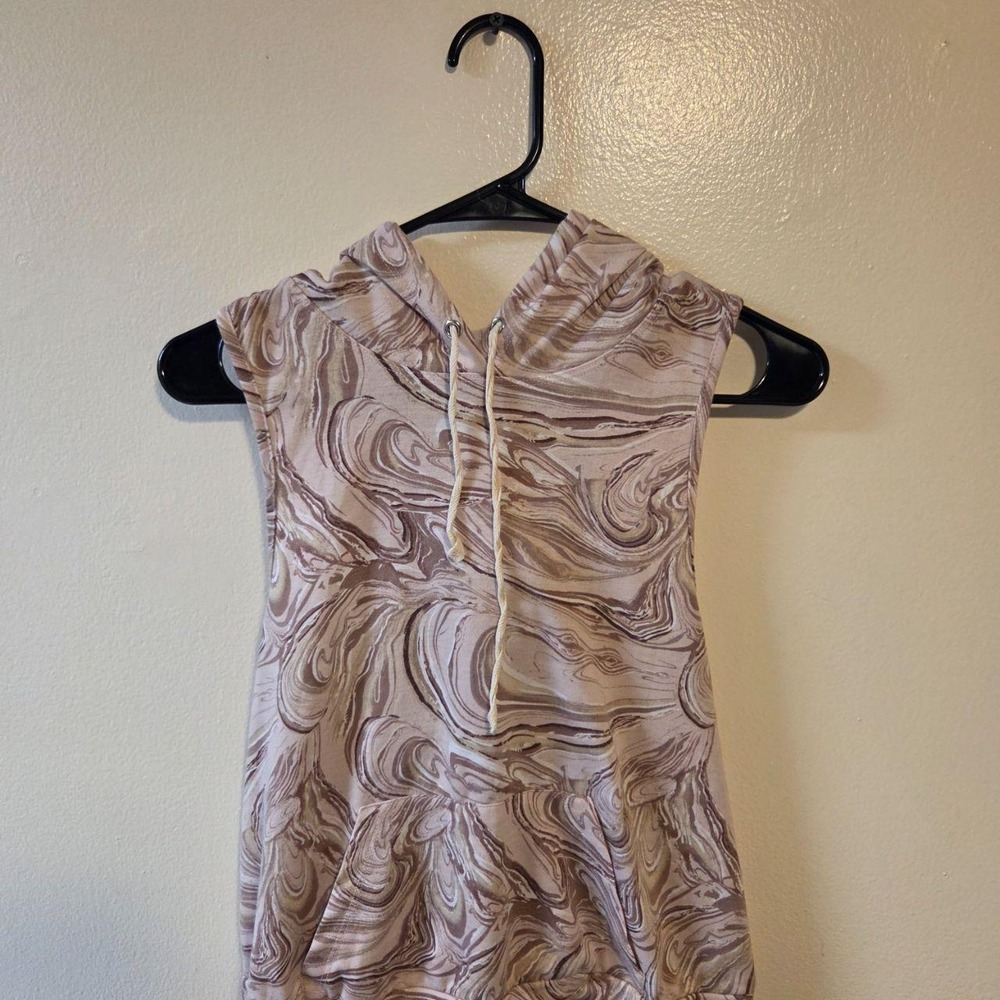 Rabbit Rose Sleeveless Hoodie Marble Swirl Open Back Tan Brown Size L